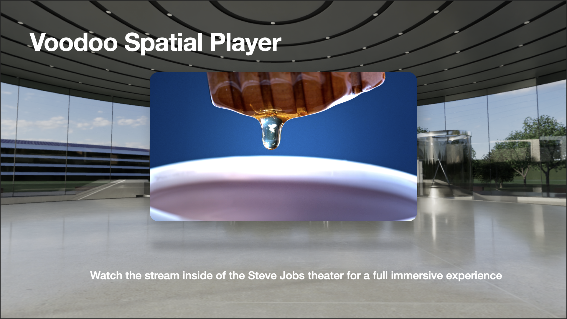Custom immersive environment placing the viewer inside a rendered space around the live stream.